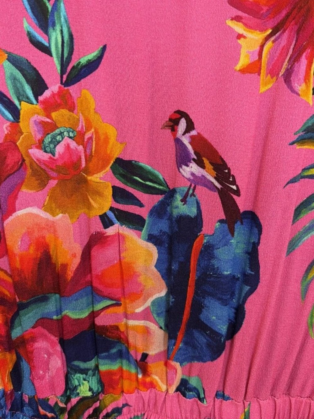 Farm Rio Anthropologie Midi Dress S Long Sleeve Floral Boho Tropical Pink Resort - Picture 12 of 16